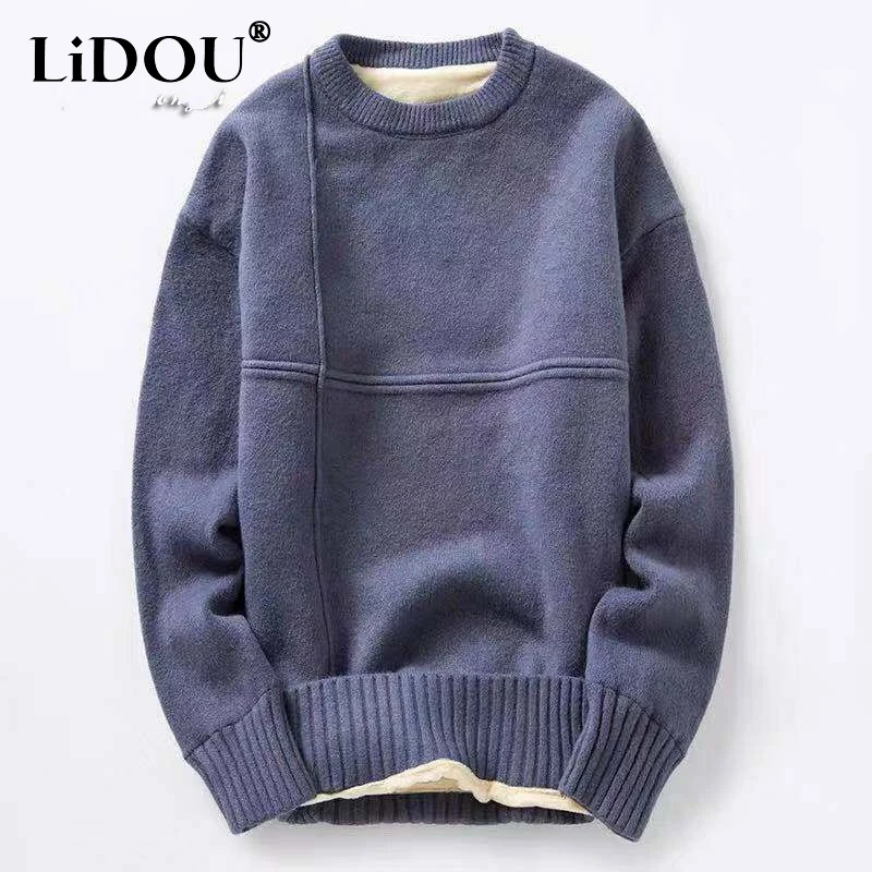 

2023 Spring Autumn New Solid Color Fashion Round Neck Long Sleeve Sweater Man Casual Loose Street Comfortable All-match Pullover