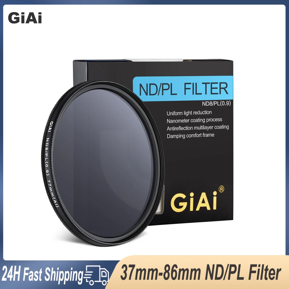 

GiAi 2 In 1 ND And CPL Filter Camera Lens Ultra Thin Filter 49mm 52mm 58mm 62mm 67mm 77mm 82mm 86mm For Nikon Canon Sony