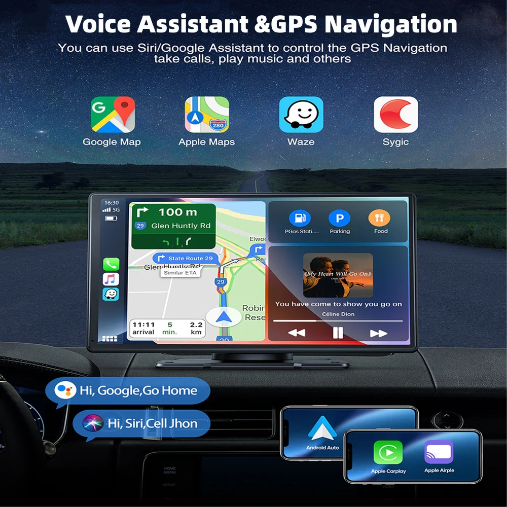 TOGUARD 9 Sans Fil Carplay Android Auto Multimédia Voiture Jouer Moniteur  Double Len Cam Écran De Voiture DVR GPS Wifi BT Inverse Cam
