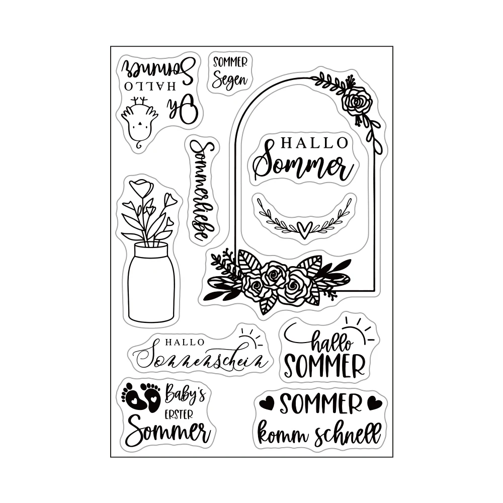 

Hello Sommer German Words Flowers Sun Clear Transparent Stamp Scrapbooking For Card Photo Album Making Crafts DIY Stencil