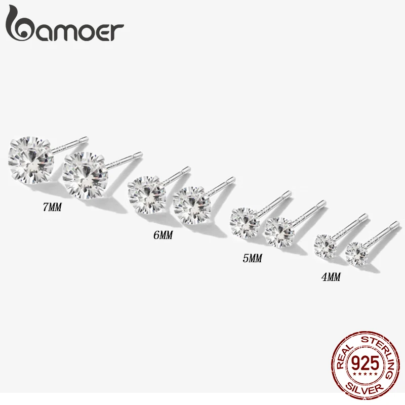 Orecchini Rotondi In Argento Sterling 925 Con Zirconi - 7mm, Ipoallergenici, Per Donne E Ragazze - Confezione Regalo