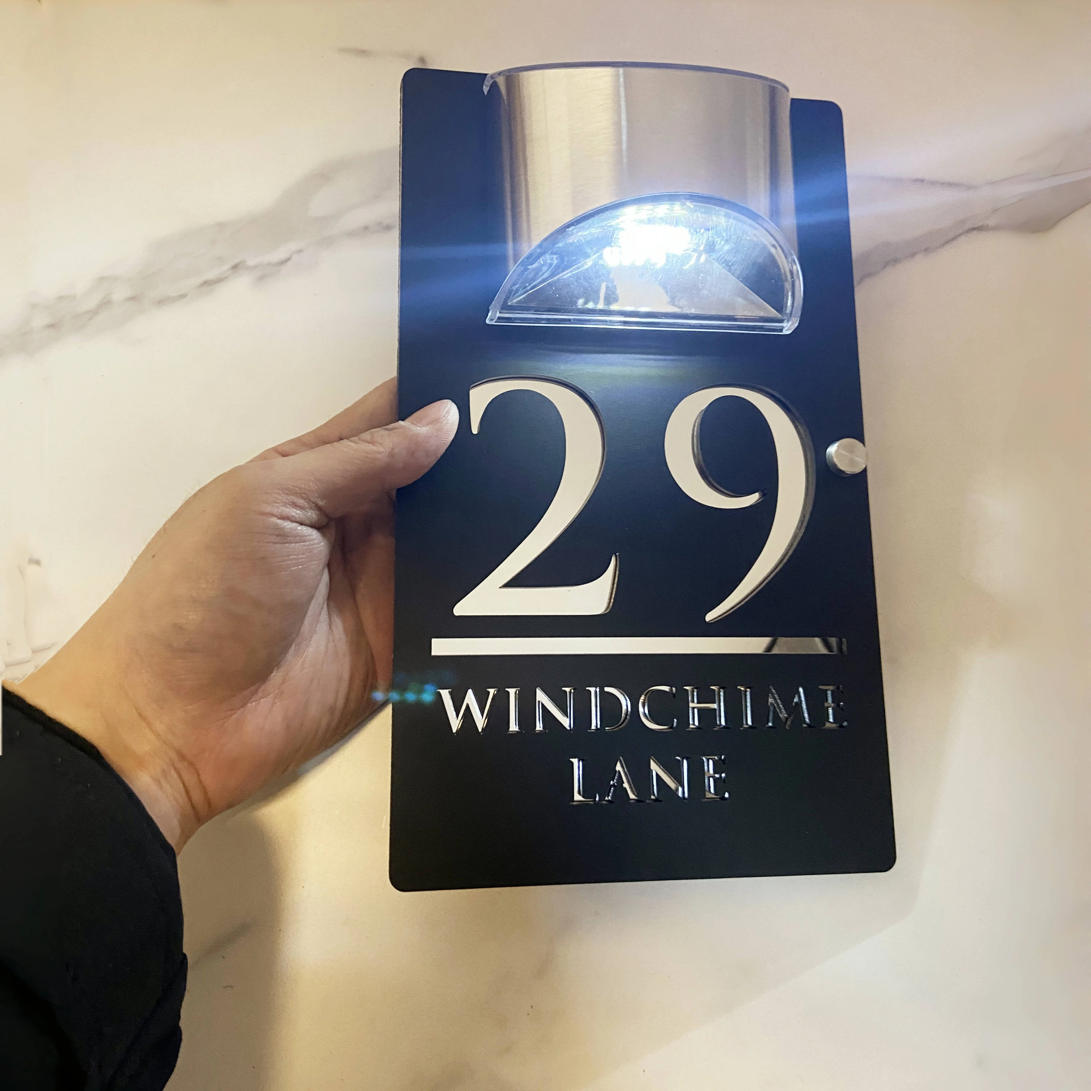 House Number Signs Outdoor Solar LED House Number Plate Personalized Address Sign