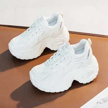 2026 Autumn New Women Trendy Dad Shoes Height Increasing Sneakers Thick Sole Single Shoes Casual Fleece Lined Warm Lace Up New