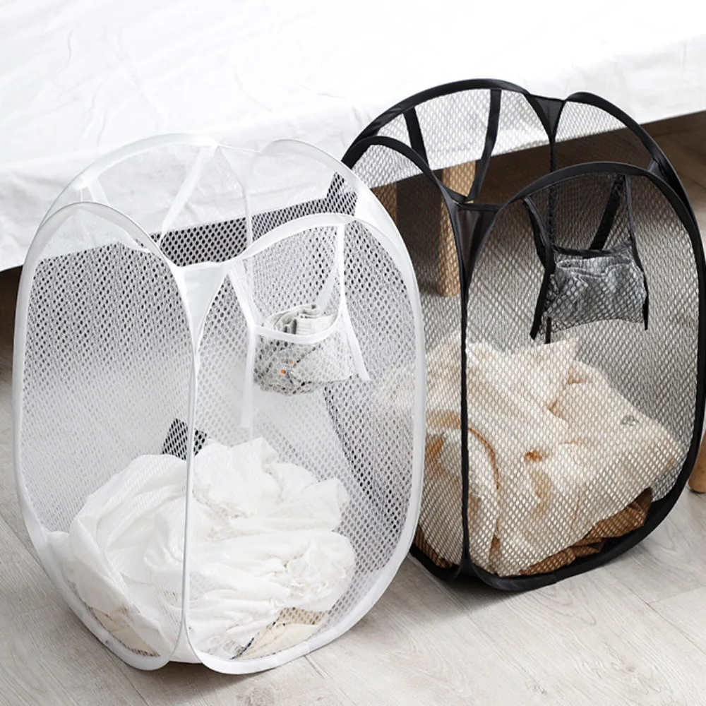 Folding Laundry Basket Organizer for Dirty Clothes Bathroom Clothes Mesh Storage Bag Household Wall Hanging Basket Frame Bucket 1