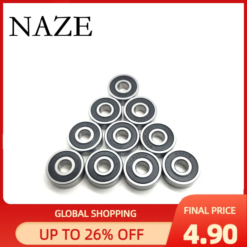 

NAZE 10PCS 696RS Sealant Cover Bearings ABEC-5 696-2RZ 6x15x5mm Deep Groove Ball Bearings Rubber cover metal Miniature Bearings