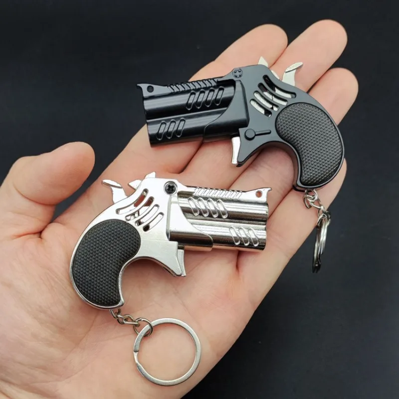 Mini Keychain Metal Rubber Band Gun Game Toy Gun Launcher Children's Simulation Pistol Toys Gifts Pendent 1Pcs