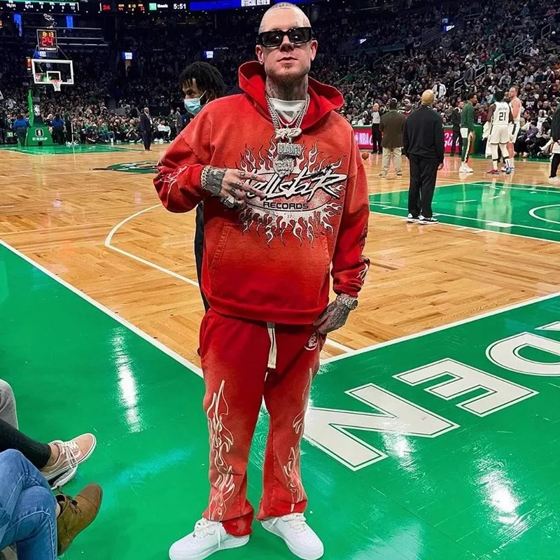 

23SS High Street Patchwork Hellstar Studios Red Flare Sweatpants Men Women Vintage Jogger Drawstring Flare Pants Apex Legends