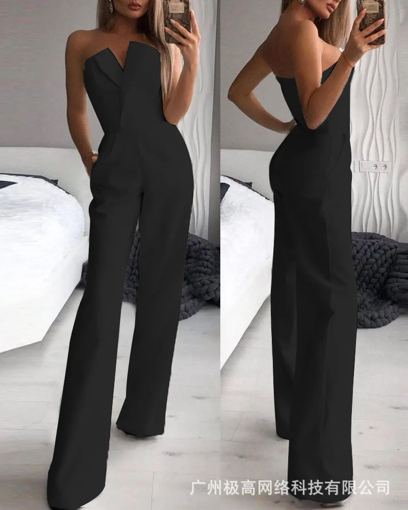 Jumpsuits for Women Jumpsuit Sexy Strapless Office Lady Elegant Chic Sleeveless Fashion Wide-leg Pants Casual Romper Bodysuit