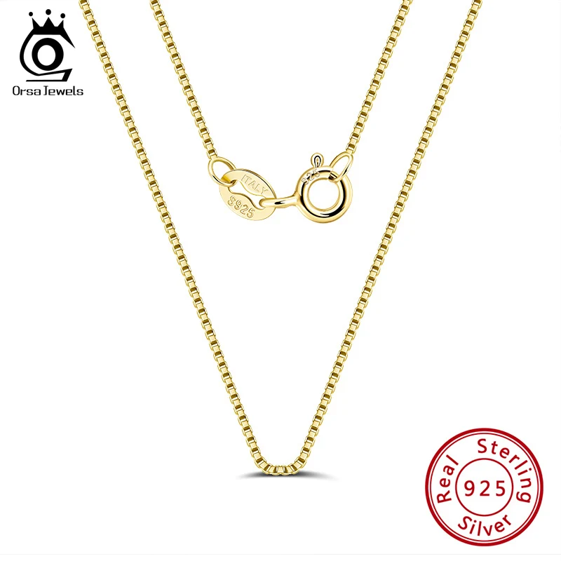 ORSA JEWELS Italian 925 Sterling Silver Box Chain Necklace Rose Gold/Gold Plated Silver Necklaces Neck Chains for Pendant SC07-G