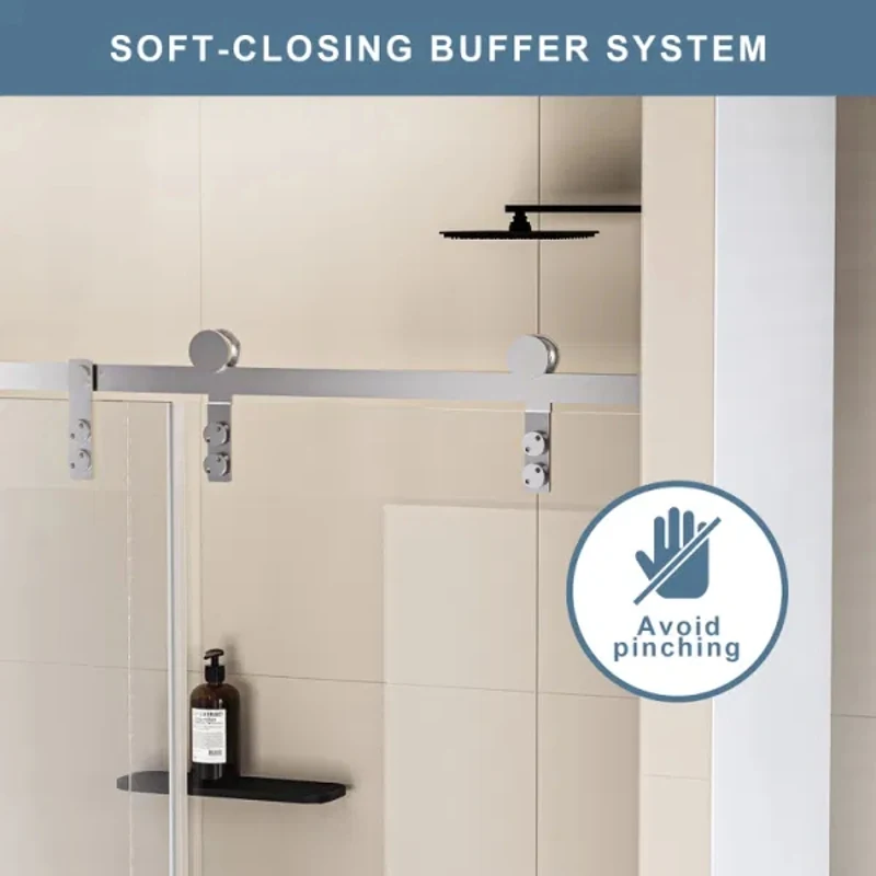 48 in. W X 76 in. H Frameless Shower Door Single Sliding Shower Door  5/16" (8mm) Clear Tempered Glass Shower Door with Exp 4