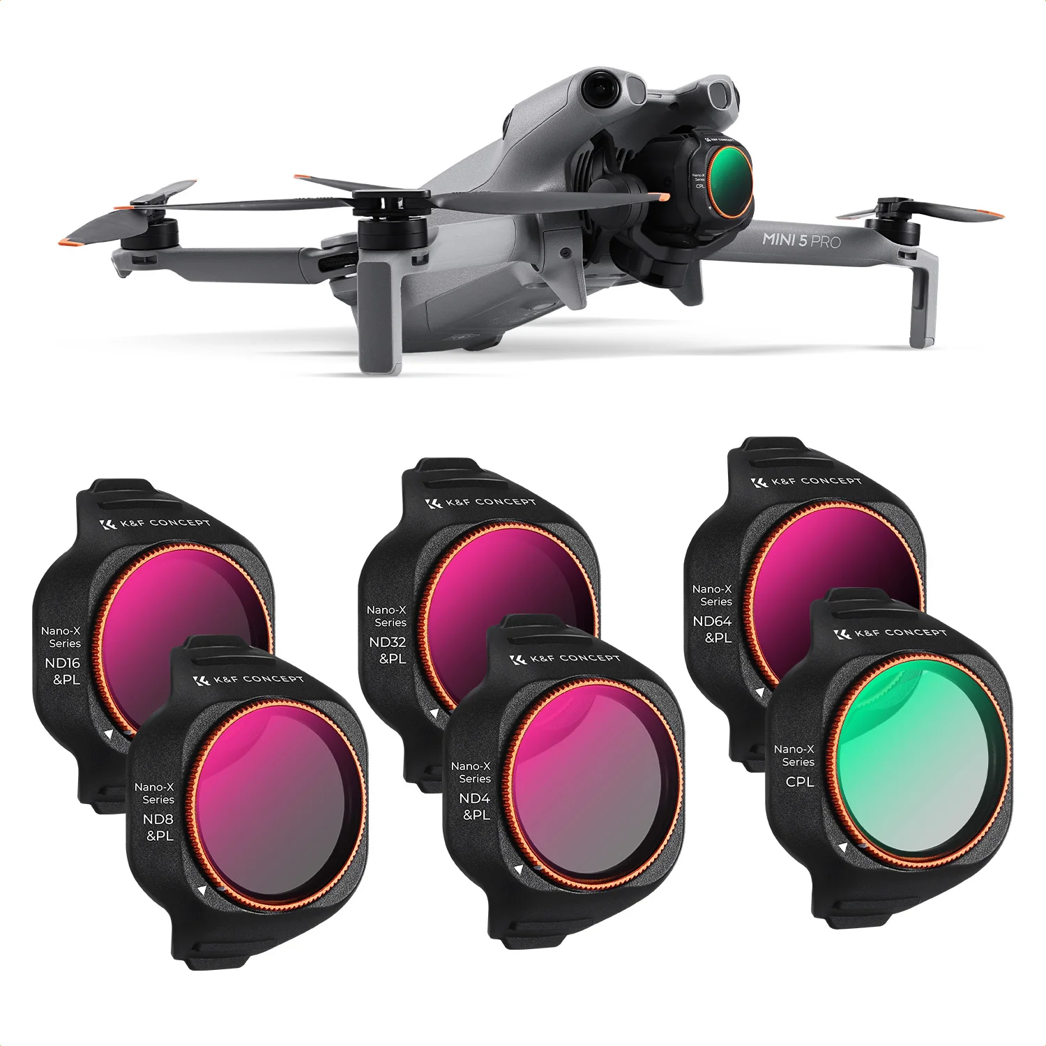 K&F Concept Kit 2-en-1 ND/CPL pour DJI Mini 5 Pro - 6 Filtres