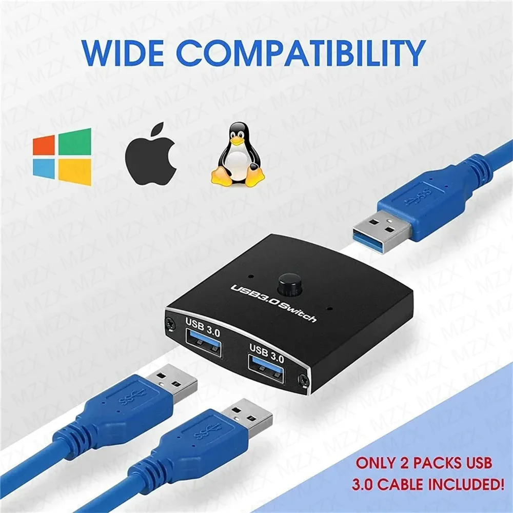MZX Two-Way USB 3.0 Switch KM Switcher Selector 2 in 1 Out KVM A  Hub Hosts Computer Laptop PC Accessories Share Printer Sharing 5