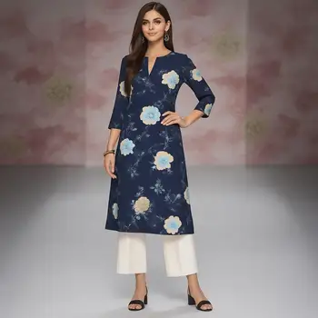 Muslim Kurt Casual Fashion Dress Long Sleeved Straight Tube Casual Ethnic Flower Abaya Women Muslim Dress flower sleeve abaya