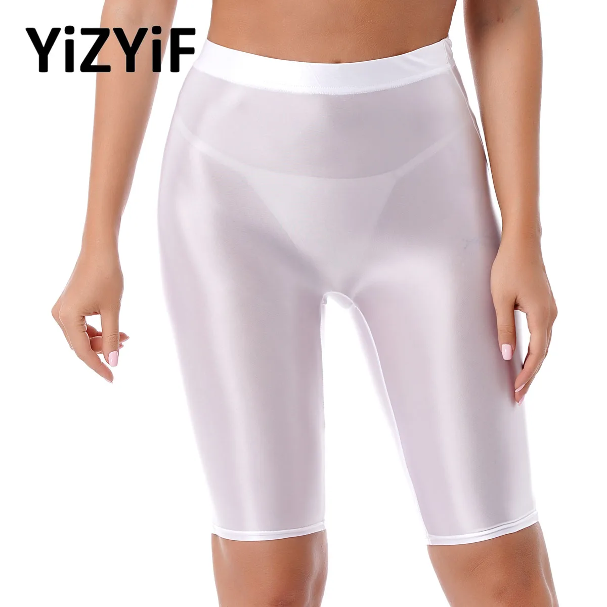 

Women Glossy Shorts Seamless Tight Smooth Elastic Short Leggings Shiny Biker Shorts Sports Gym Yoga Surfing Swimwear Clubwear