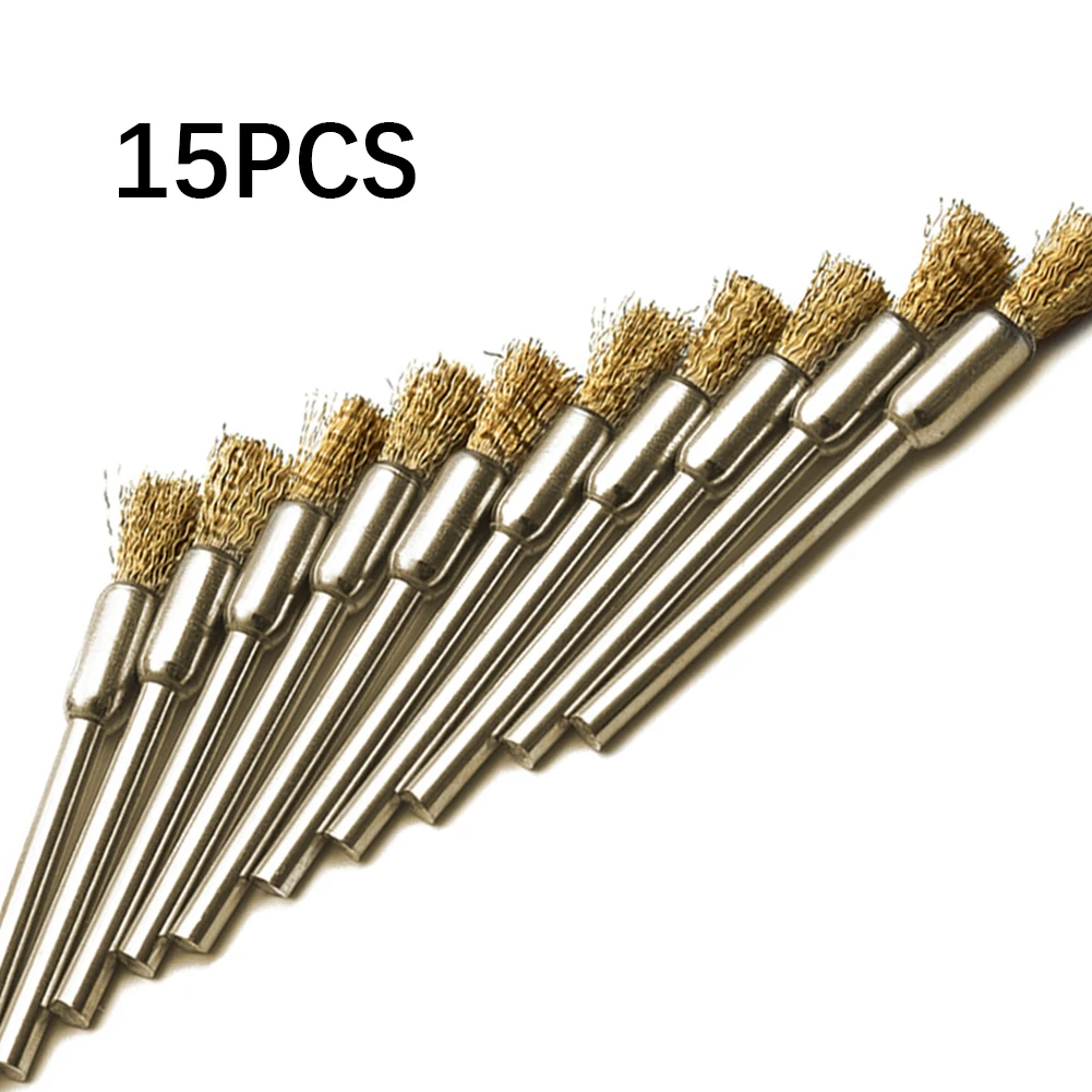 

15pcs 5mm Shank Brass Wire Brushes Set Polishing Wheel Brush Abrasive Tool For Dremel Rotary Tool Polishing Metal Rust Removal