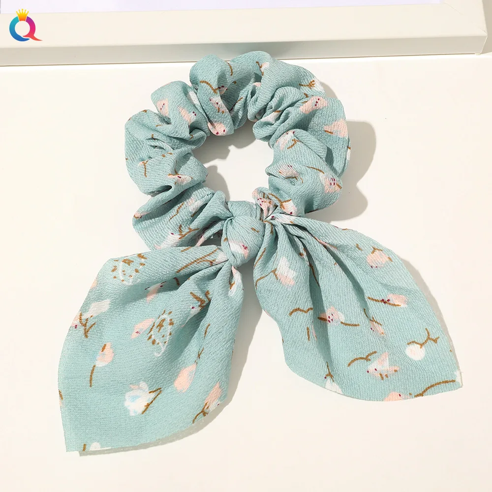 Fashion Print Hair Scrunchie Bowknot Hair Rope for Women Girls Ponytail Holder Hair Ties Elastic Hair Bands Hair Accessories hair bows for women Hair Accessories