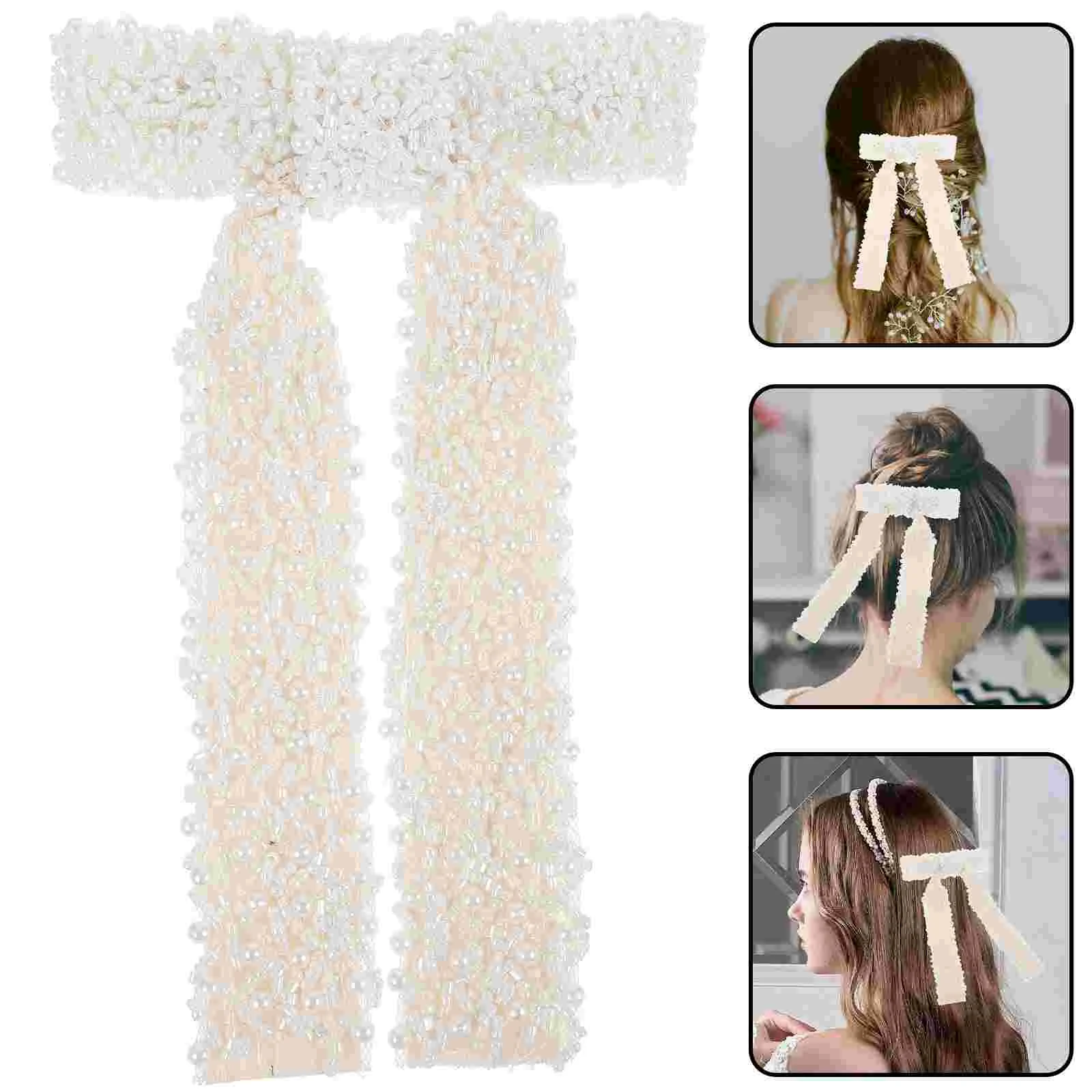 

Pearl Beaded Hair Clip Clips Barrettes Big Bows Claw Pins for Women Teen Girls Headgear