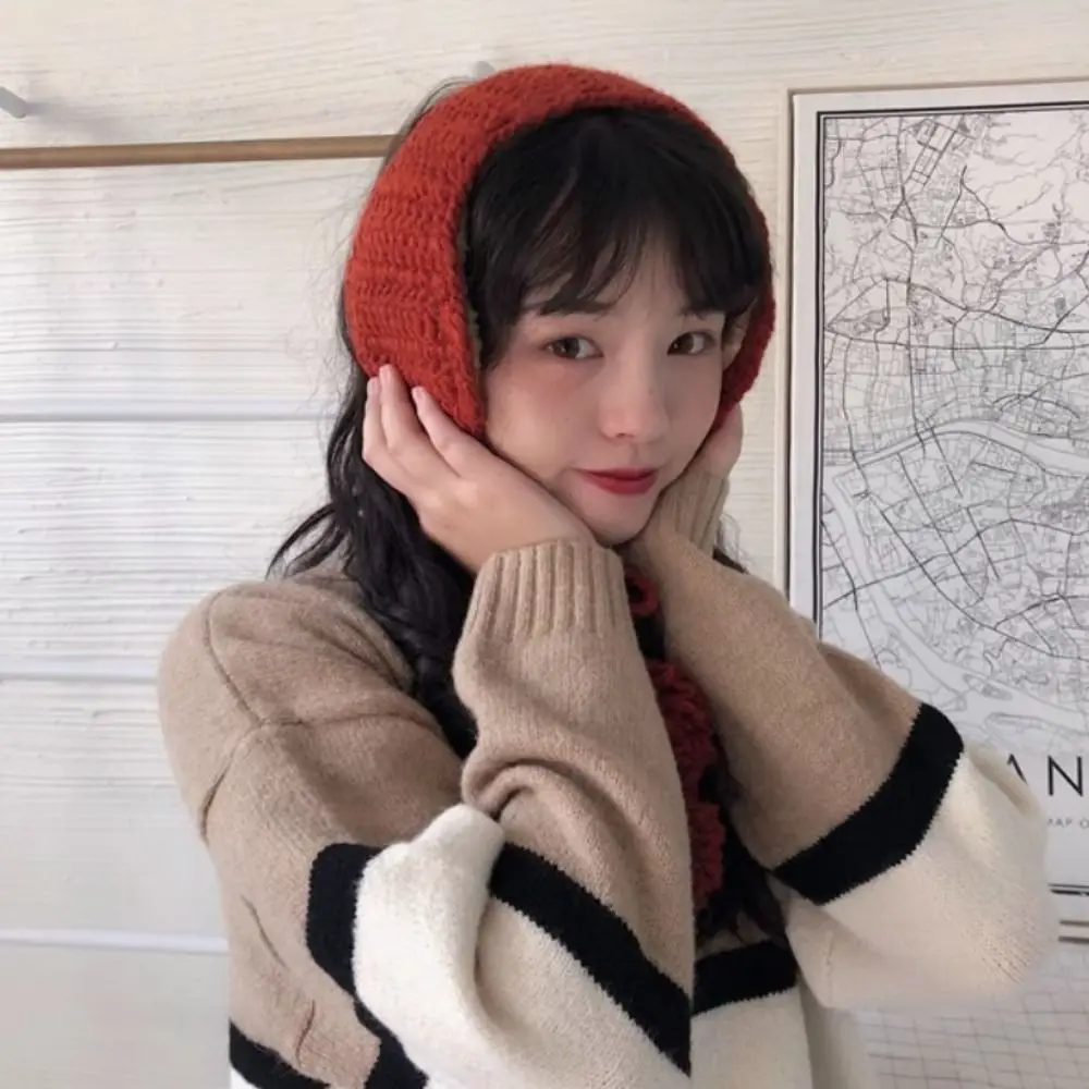 Handmade Y2k Plush Earmuffs Thicken Solid Color JK Knitted Earflap Riding Soft Warm Winter Ear Cover Girl warm earmuffs