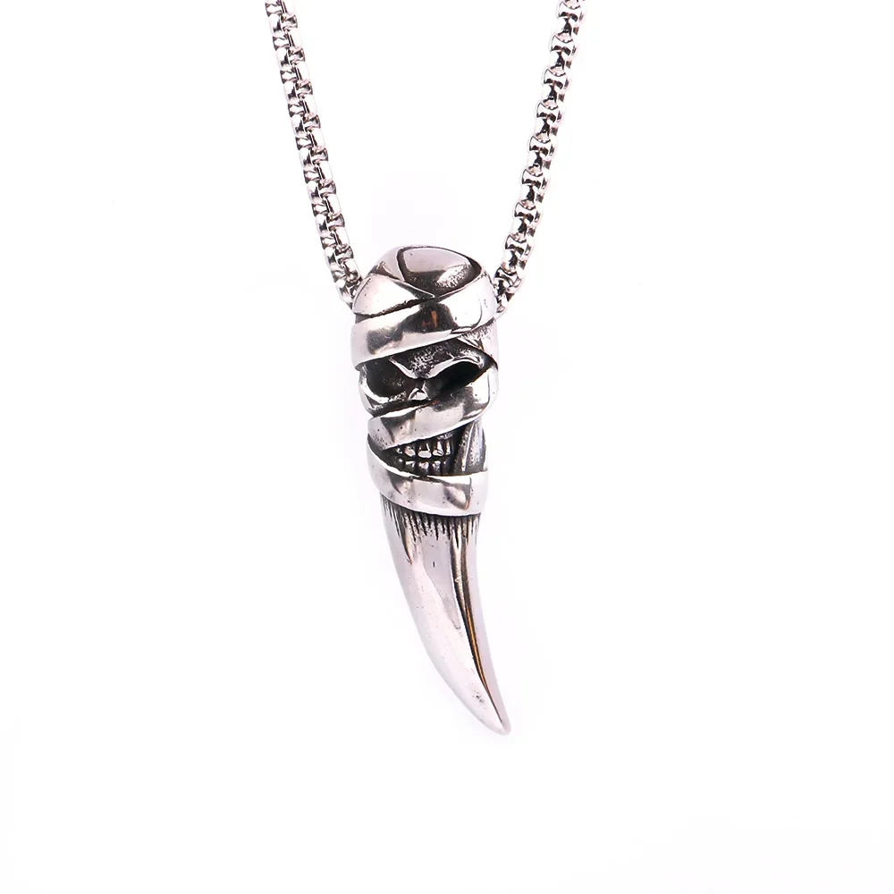 Retro Personalized Skull Wolf Tooth Trend Hip-hop Stainless Steel Pendant Men's Necklace Chain