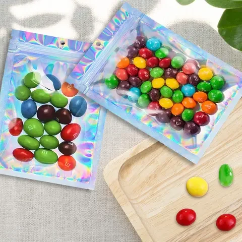 

20pcs Holographic Color Zip Lock Smell Proof Bags Gift Packaging Lingerie Glove Cosmetics Pouch Aluminum Foil Food Storage Bags
