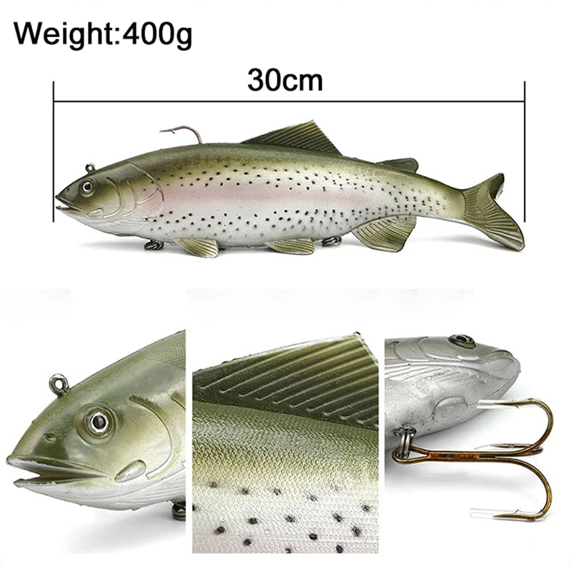 New Arrival Big Soft Shad Fishing Lure 20cm/135g, 30cm/400g Lifelike  Artificial Sea Boat Fishing Fork Tail Swimbait Pike Lures