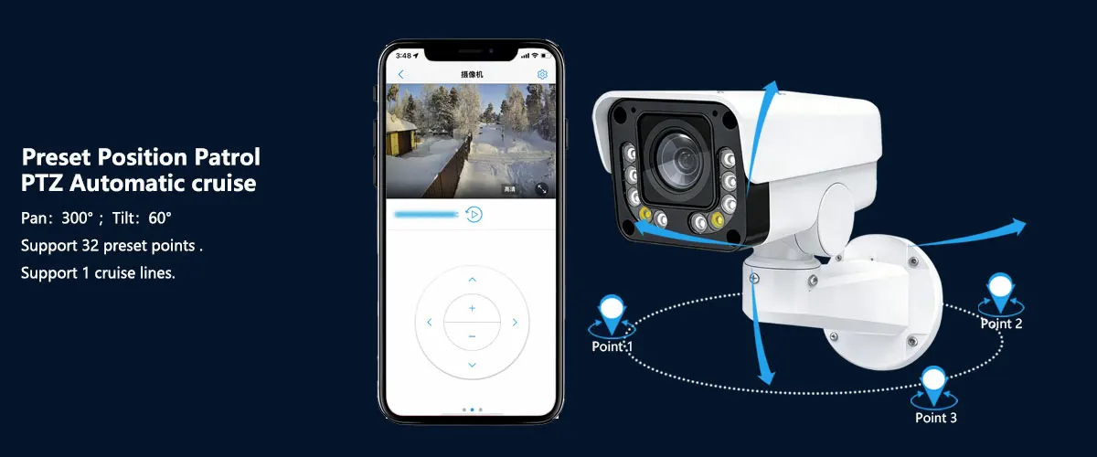 SNOSECURE 4K 8MP PTZ wireless camera with 30X zoom preset position patrol ptz automatic cruise