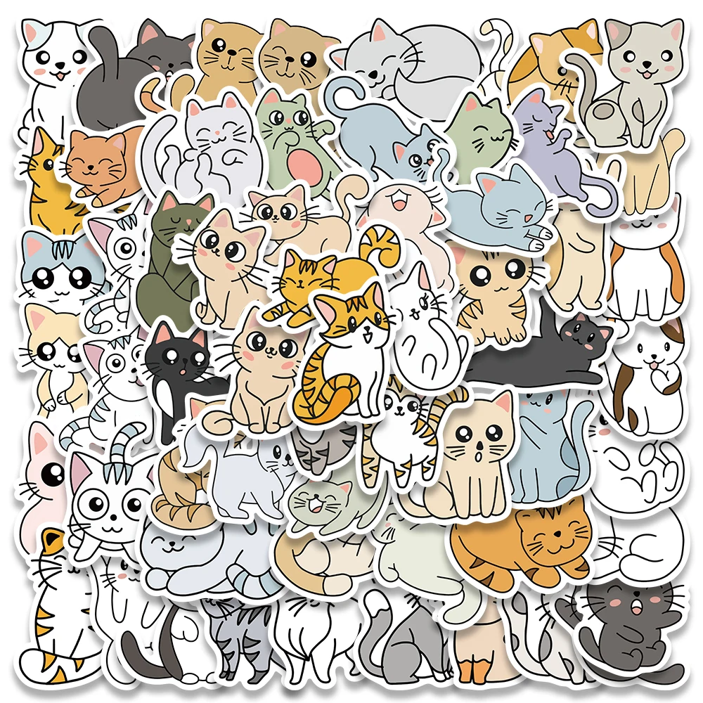 60pcs Cute Cartoon Animals Cats Vinyl Stickers For Luggage Guitar Phone Skateboard Waterproof Graffiti Laptop Decals