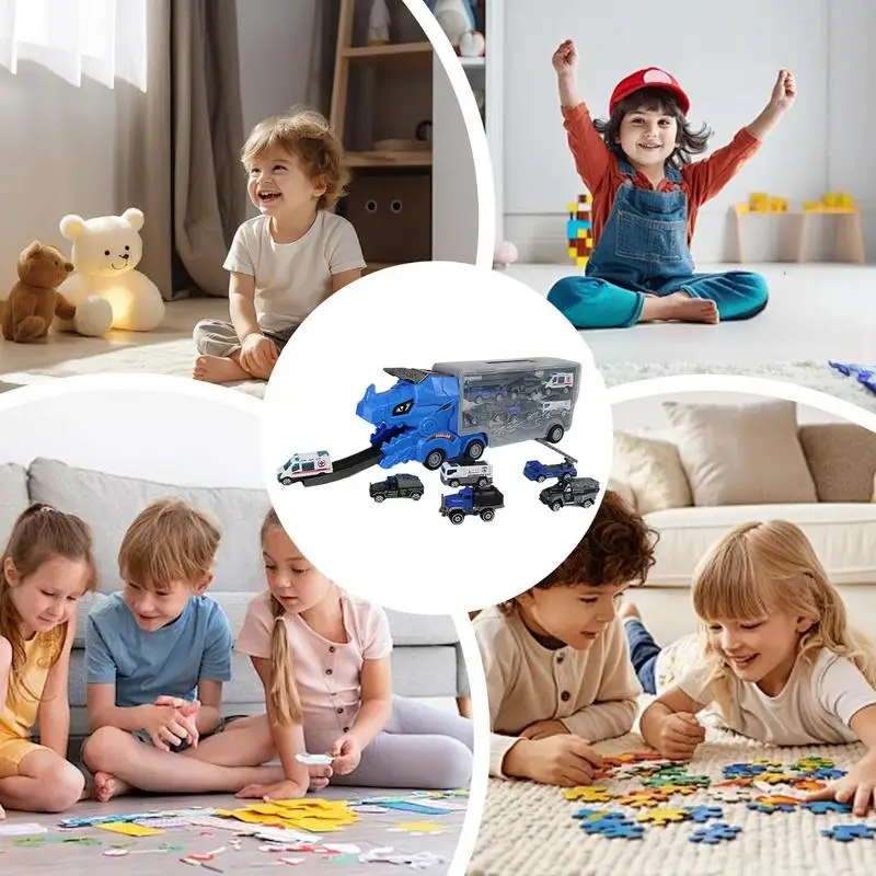Dinosaur Truck 6 Car Dinosaur Shape Toy Truck Transporter Mega Hauler Toy Fun KidsMotor Vehicle Playsets Interactive Deform