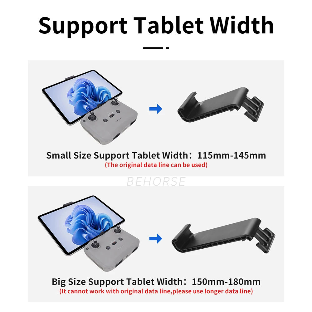 Vue de côté du support téléphone pour radiocommande DJI, réglable de 115 à 180mm, compatible RC-N1/N2/N3