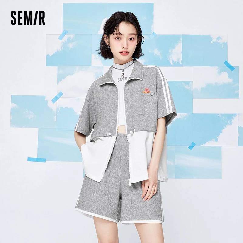 

Костюм Semir женский с воротником-стойкой, свободный комплект из двух предметов, спортивные брюки контрастной строчки в стиле ретро, на лето