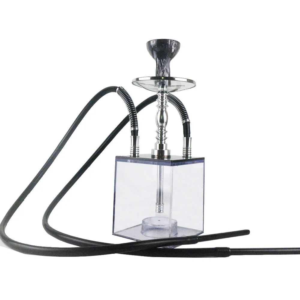 

Arabic acrylic hookah set with LED light square double tube hookah finished accessories