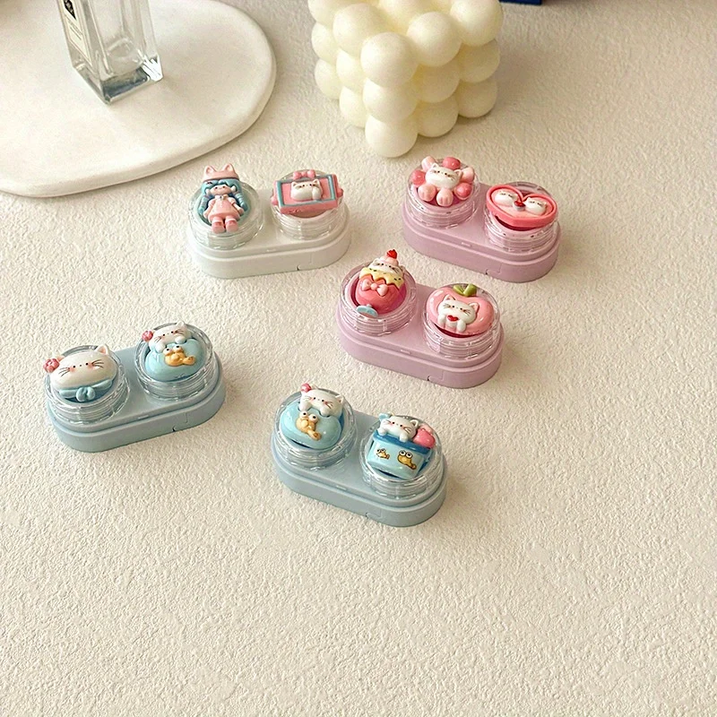 Cartoon Cat Contact Lens Case Portable Mini Drawer Plastic Travel Daily Storage for Women Girls