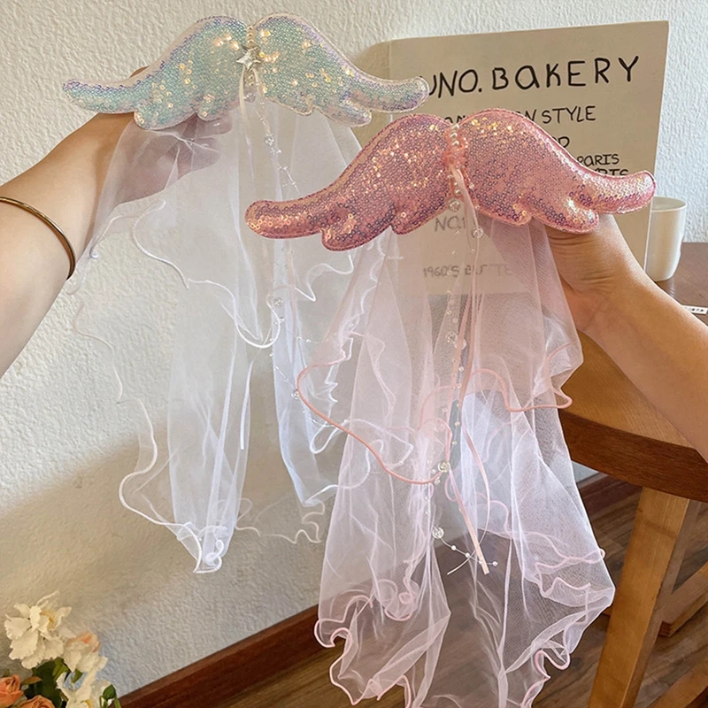 

Blue Pink Sequined Angel Wings Mesh Hairpin for Girls Kids Hair Clips Beautiful HairPin Handmade Hairgrips Hair Accessories