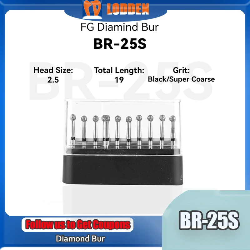 

LODDEN 10pcs/box Dental Lab Diamond Burs Drill FG 2.5mm for High Speed Handpiece Dentistry Polishing Whitening Tools BR-25S