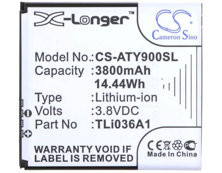 

Cameron Sino 3800mAh Battery TLi036A1 for Alcatel One Touch Link 4G+, 4G+ LTE, Y900, Y900NB