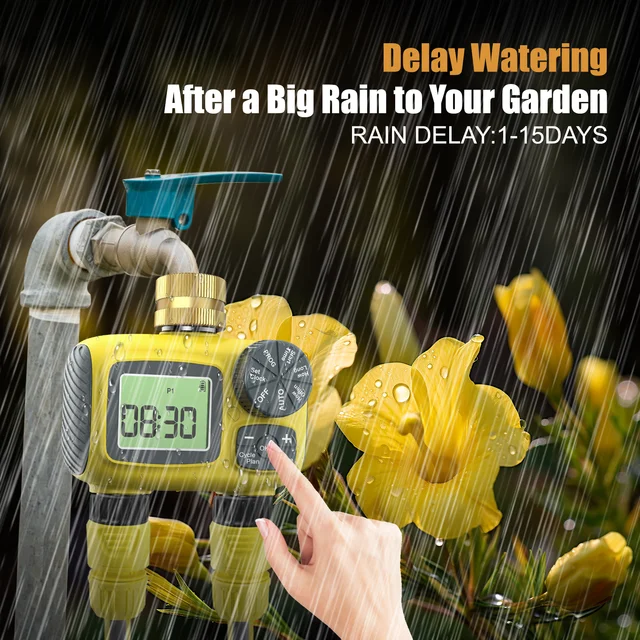 Haozee Smart Water Timer Intelligent 2-Outlet Irrigation Watering System Sprinkler Timer Garden Programmer IPX7 LCD Display 5
