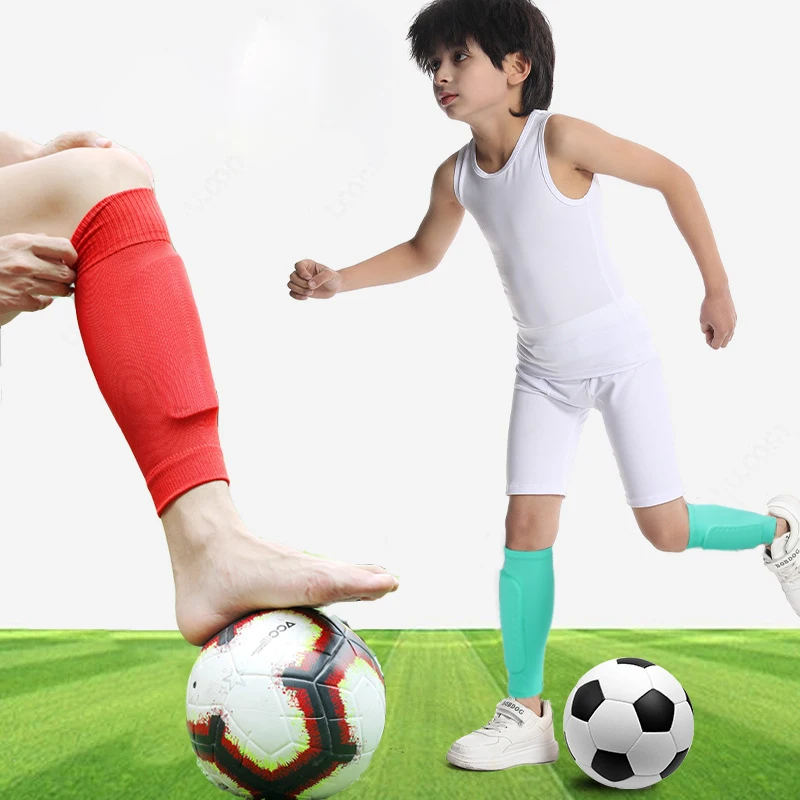 (S-2XL)1 Pair Teen Adult Leg Calf Sleeves Socks Football Shin Guard Soccer Anti-Collision Compression Basketball Leg Warmers