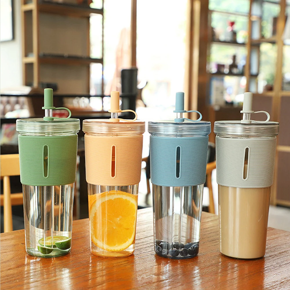Juice Mug Practical Portable With Lid And Straw Reusable Travel Drinking Tools Water Cup Creative Transparent Home Accessories