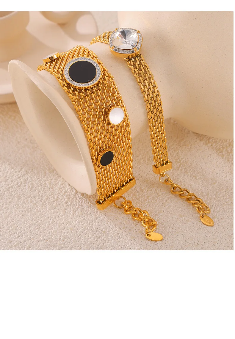 Neue Edelstahl vergoldete dicke Kette Halskette Armband Set Damen Luxus Zirkon Wasser tropfen Anhänger Schmuck Accessoires – Detail 10