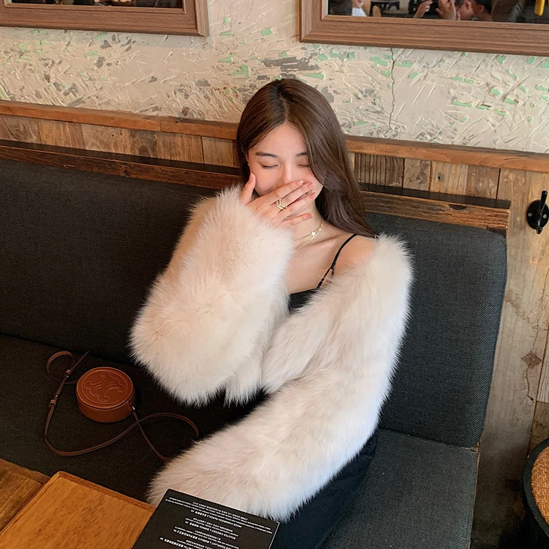 High-Quality Winter Oversized Faux Fur Overcoat Women Casual Soft Thick Warm Plush V-Neck Coat Korean Fashion Clothing Jackets