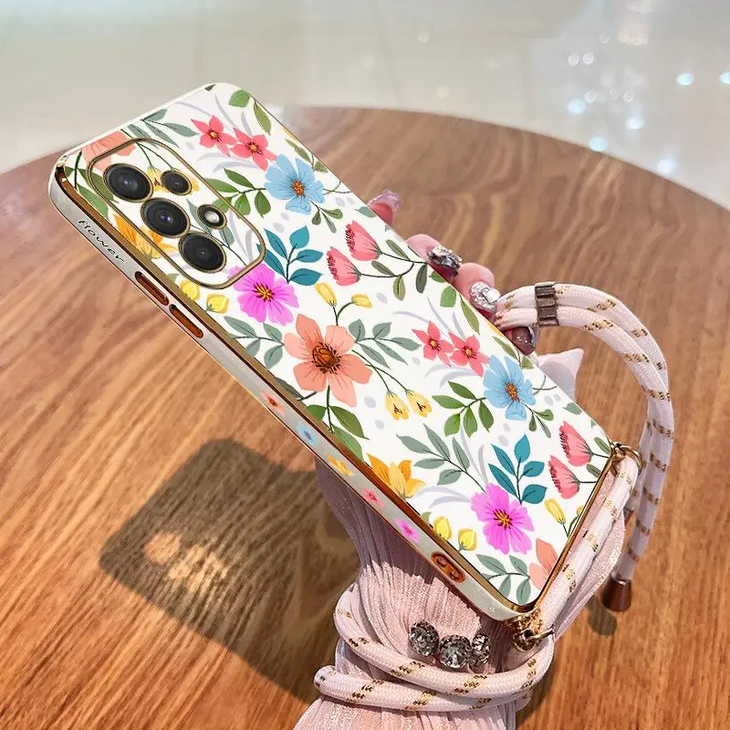 Vibrant Floral Lanyard Plating Phone Case Cover