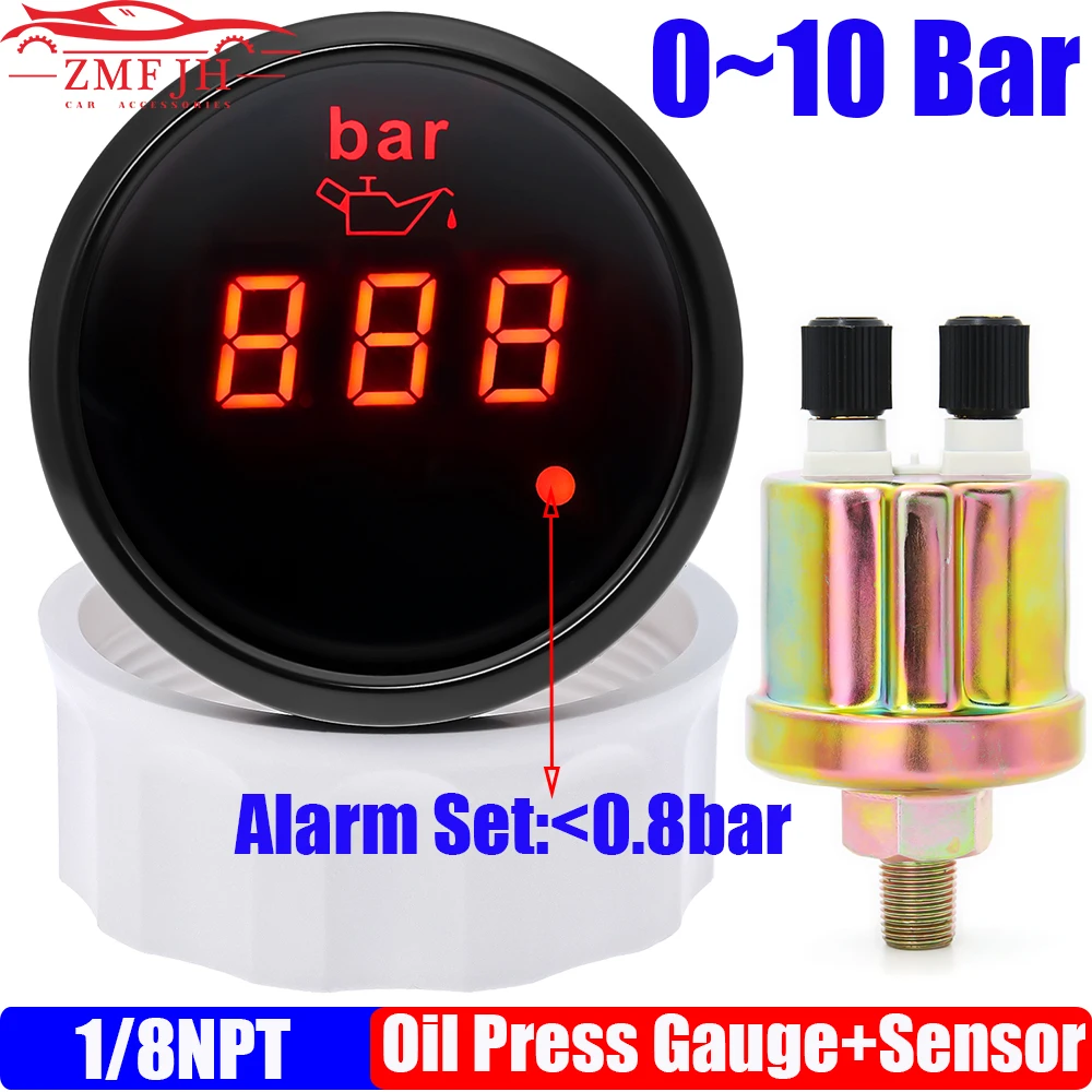 RedLightDigital252mmOilPressureGaugewithAlarm010BarOil
