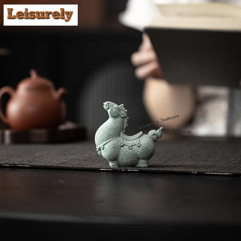 Green Sand Stone Zodiac Horse Tea Pet Ancient Flowerpot Landscaping Tea Figurine Play Toys Tea Statue Ornaments Can Be Raised