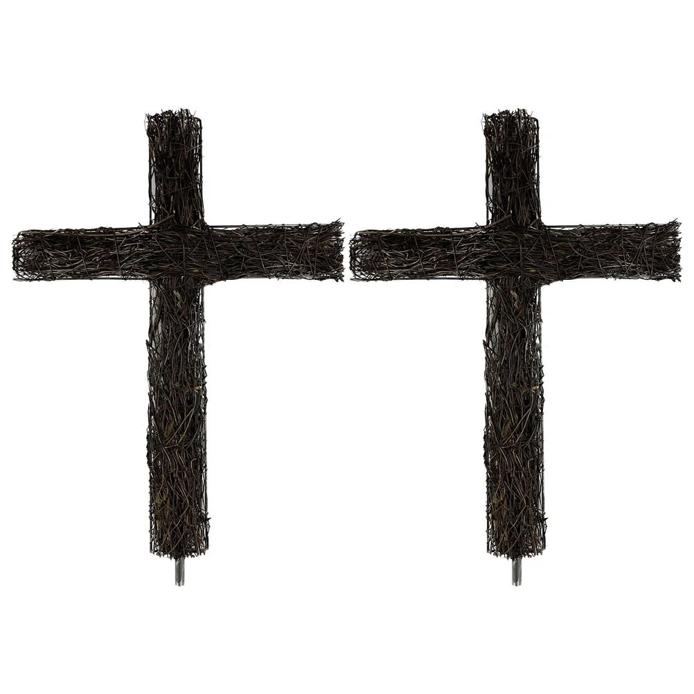 

Easter Cross Wreath Stake Unfinished Xmas Rattan Woven Cross Stake DIY Garden Stake Decor Vine woven cross decors