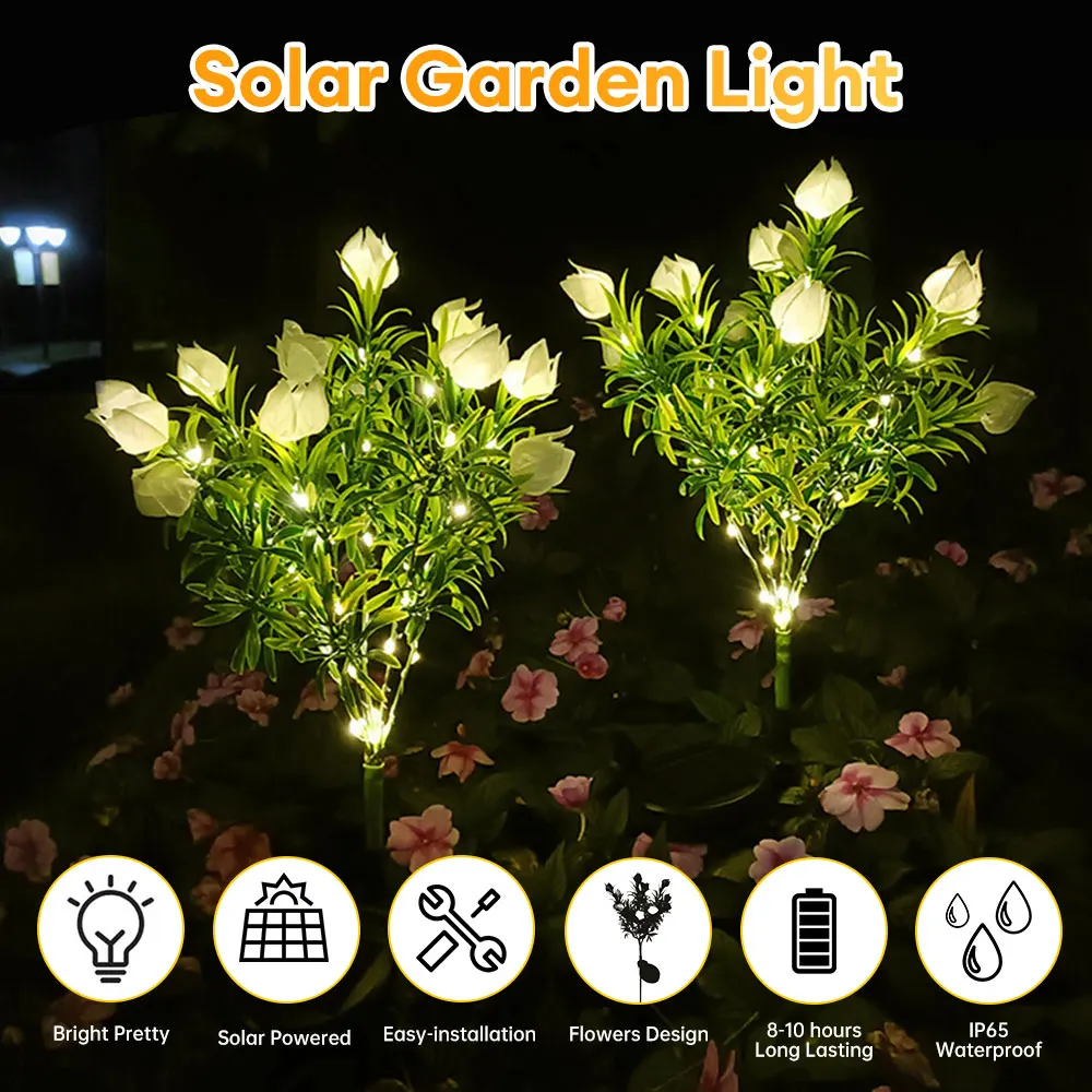 Solar Garden Lights with 42LED Artificial Flowers Multi-Color Changing LED Waterproof Landscape Pathway Backyard Lawn Solar Lamp led electronic candle floating water lotus lamp floating induction lotus artificial lotus lamp 10cm waterproof