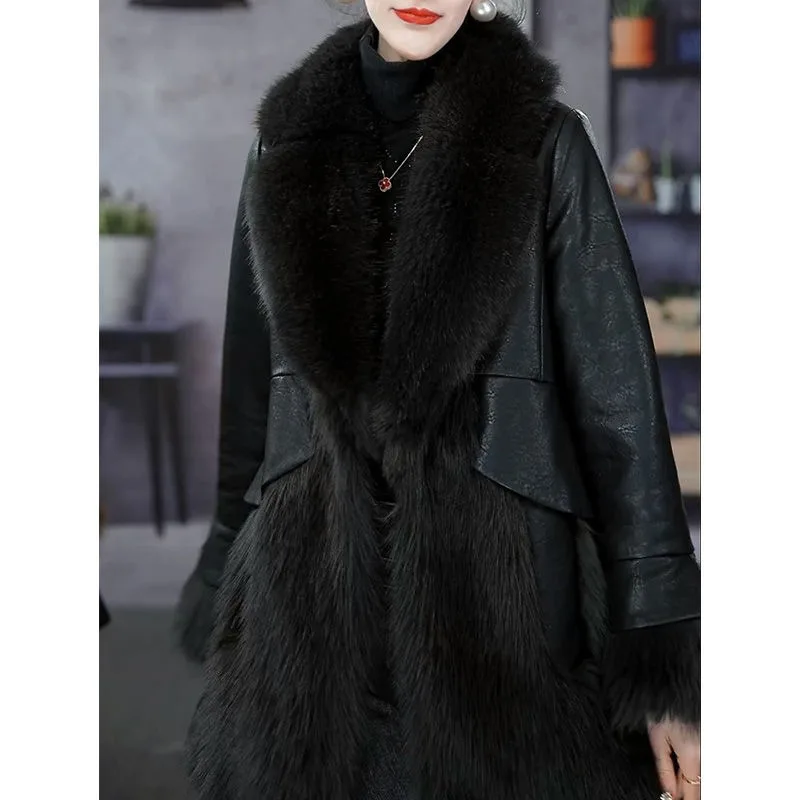 2023 Winter New Women Fur One Fur Down Jacket Slim Overcoat Thick Outwear Padded Warm White Duck Down Jacket