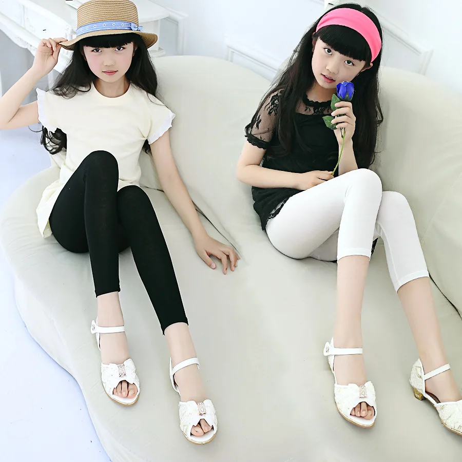 

Летние леггинсы для девочек, сезон весна-лето, черные детские леггинсы из модала для девочек, детские танцевальные брюки среднего и большого размера