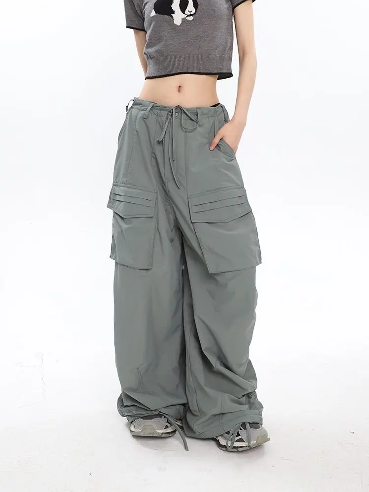 

Women Casual Multi-pocket Cargo Pants Summer Loose Solid Drawstring Wide Leg Trousers Female Jogging Sweatpants Y2k Streetwear
