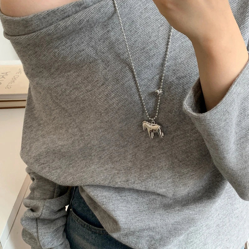 1pc Fashion New Pony Pendant Long Necklace For Women Men Hip-Hop Punk Sweater Chain Jewelry