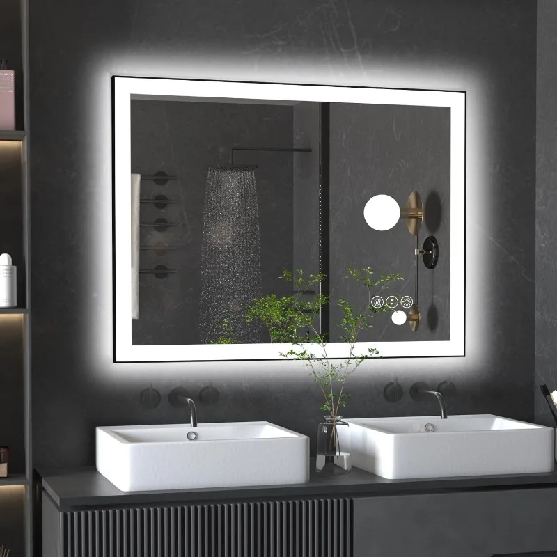 

LED Bathroom Mirror, Aluminum Framed Vanity Mirror , Stepless Dimmable Lighted Mirror with Anti-Fog, 3 Colors Wall Smart Mirror